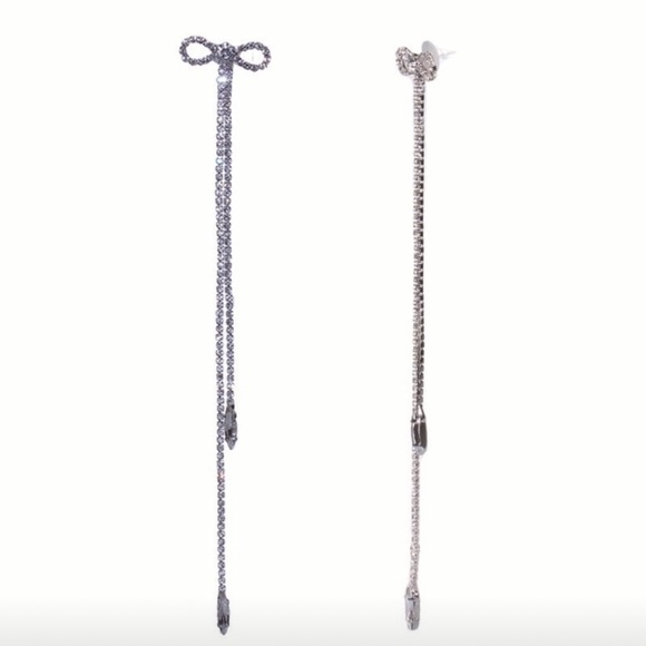 NWT black rhinestone bow drop earrings - Picture 3 of 5